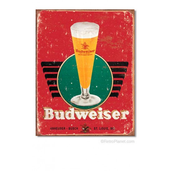 Budweiser Anheuser-Busch Vintage Glass Tin Sign
